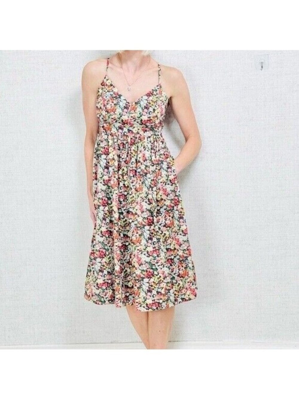 J.Crew x Liberty Lace Up Back Dress Thorpe Floral A-Line Sundress size 00 XS